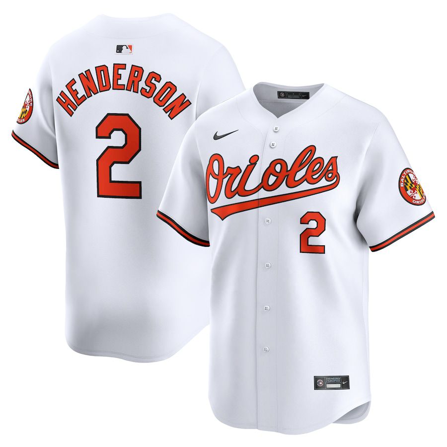 Men Baltimore Orioles 2 Gunnar Henderson Nike White Home Limited Player MLB Jersey